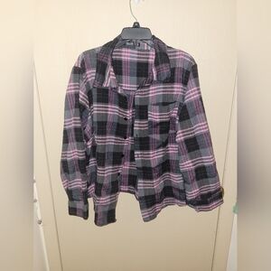Shein Curve 4xl (Usa 18-20) Pink, Black, And Gray Flannel Shirt